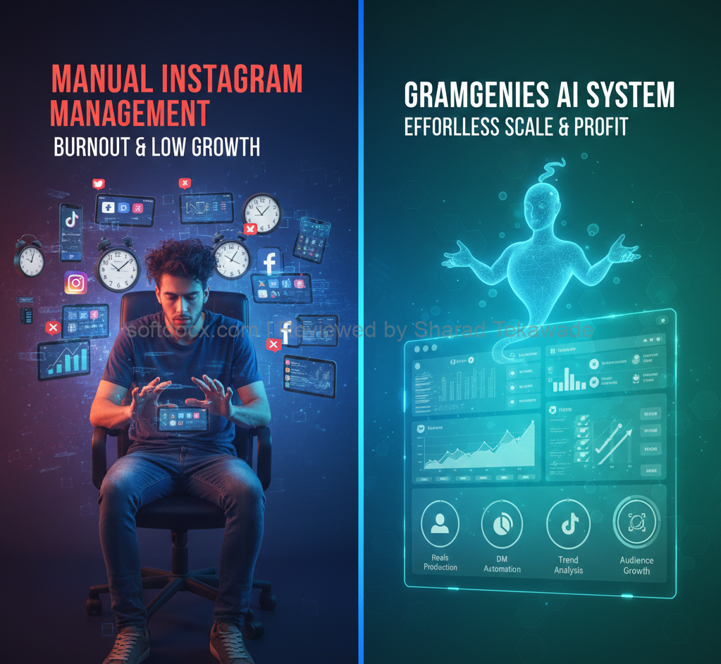 Comparison of manual Instagram management vs. GramGenies AI autonomous agent workflow