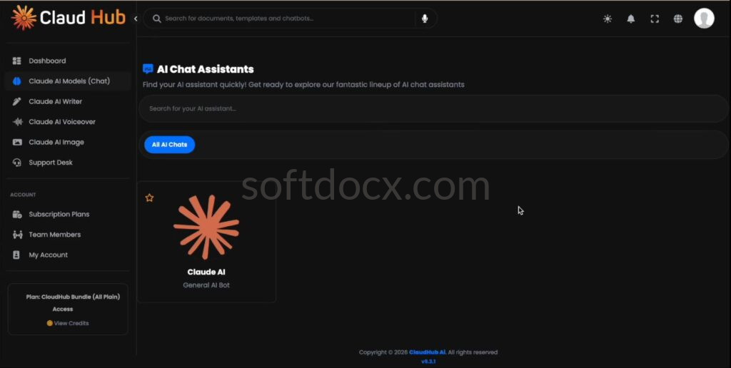 Selecting between Claude Opus, Sonnet, and Haiku models within the Claud Hub workspace for specific task reasoning.