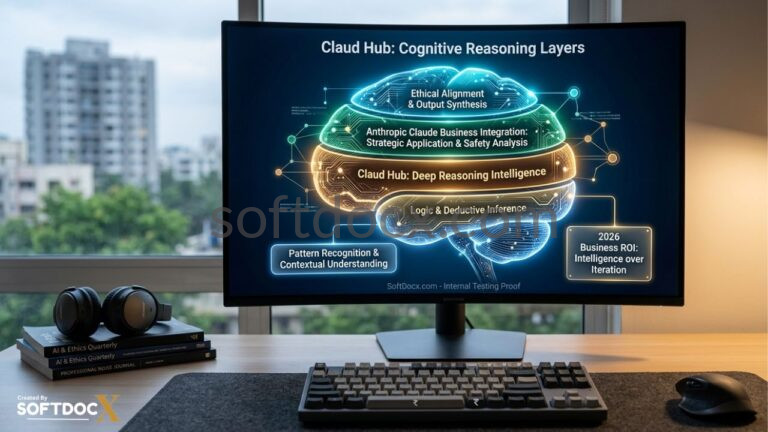 A sophisticated digital brain visualization highlighting the cognitive reasoning layers of Claud Hub and the Anthropic Claude Business Integration.